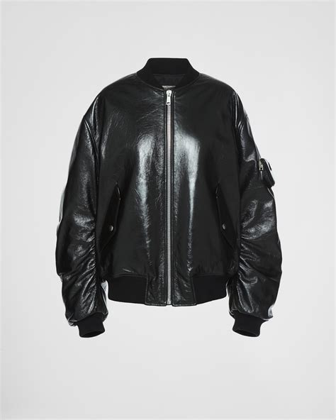 prada orange bomber jacket|prada nappa leather bomber jacket.